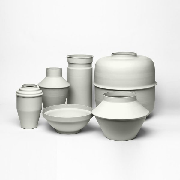 light grey kadim modern architypes metal vase vessels