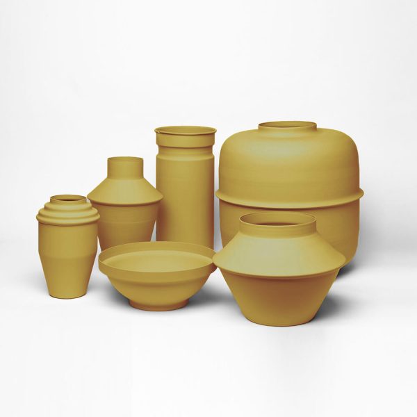 saffron yellow kadim modern architypes metal vase vessels