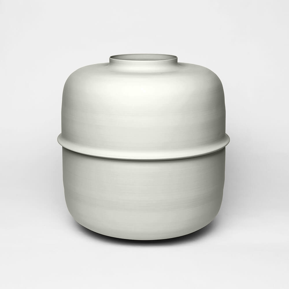 light grey chinese pottery kadim modern architypes metal vase vessels
