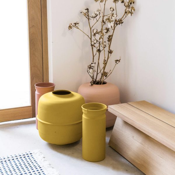 chinese pottery saffron yellow kadim modern architypes metal vase vessels