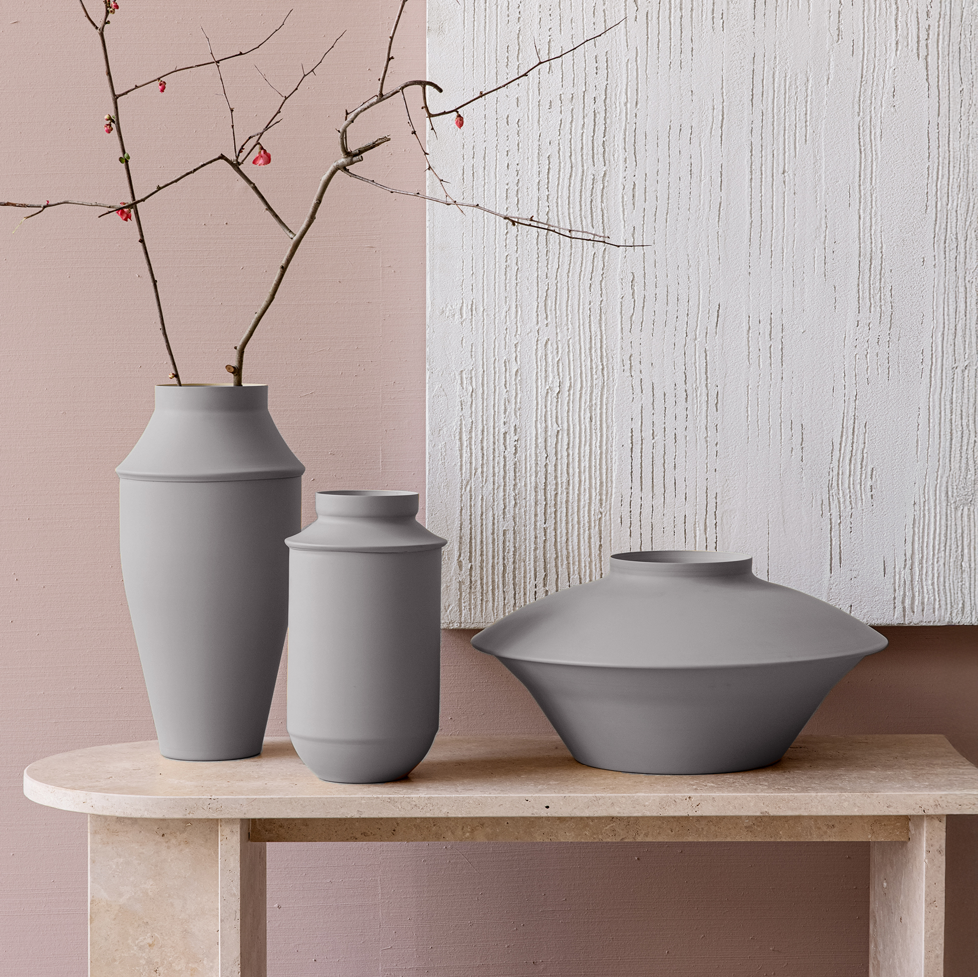 set triptych XL vases colorfull metal cashmere mitzri yevani yapani