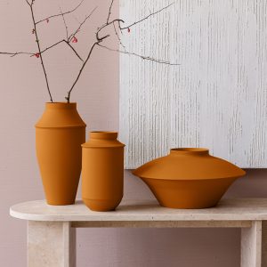 set triptych XL vases colorfull metal ginger brown mitzri yevani yapani