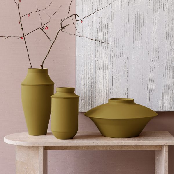 set triptych XL vases colorfull metal olive mitzri yevani yapani