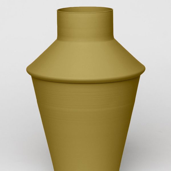 metal vessel vase khaki color kadim modern archeology
