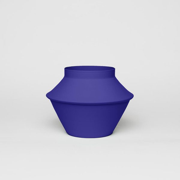 metal vessel vase royal blue color kadim modern archeology