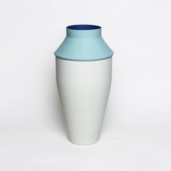 metal vessel vase color light grey royal blue smoked mint inside out modern archeology triptych