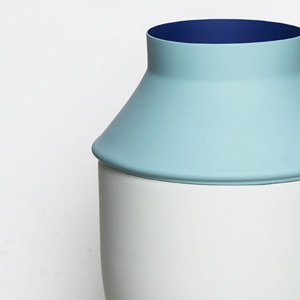 metal vessel vase color light grey royal blue smoked mint inside out modern archeology triptych