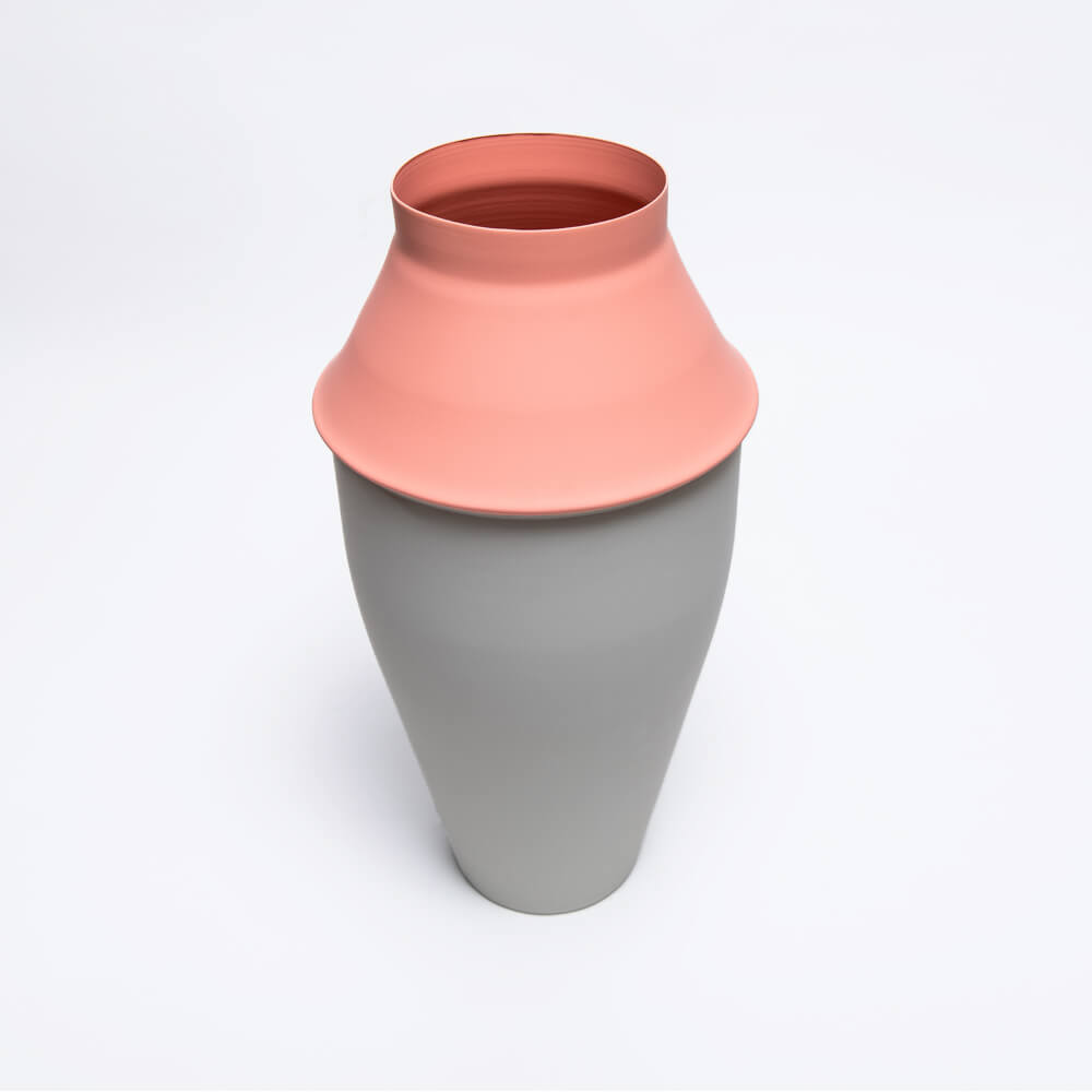 metal vessel vase color pink stabilo light grey inside out modern archeology triptych