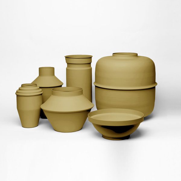 olive color kadim modern architypes metal vase vessels