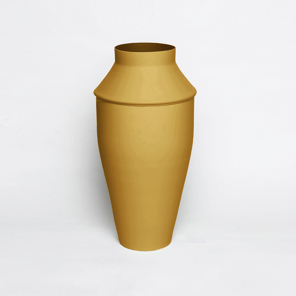 mitzri metal vessel vase saffron mustard color modern archeology triptych