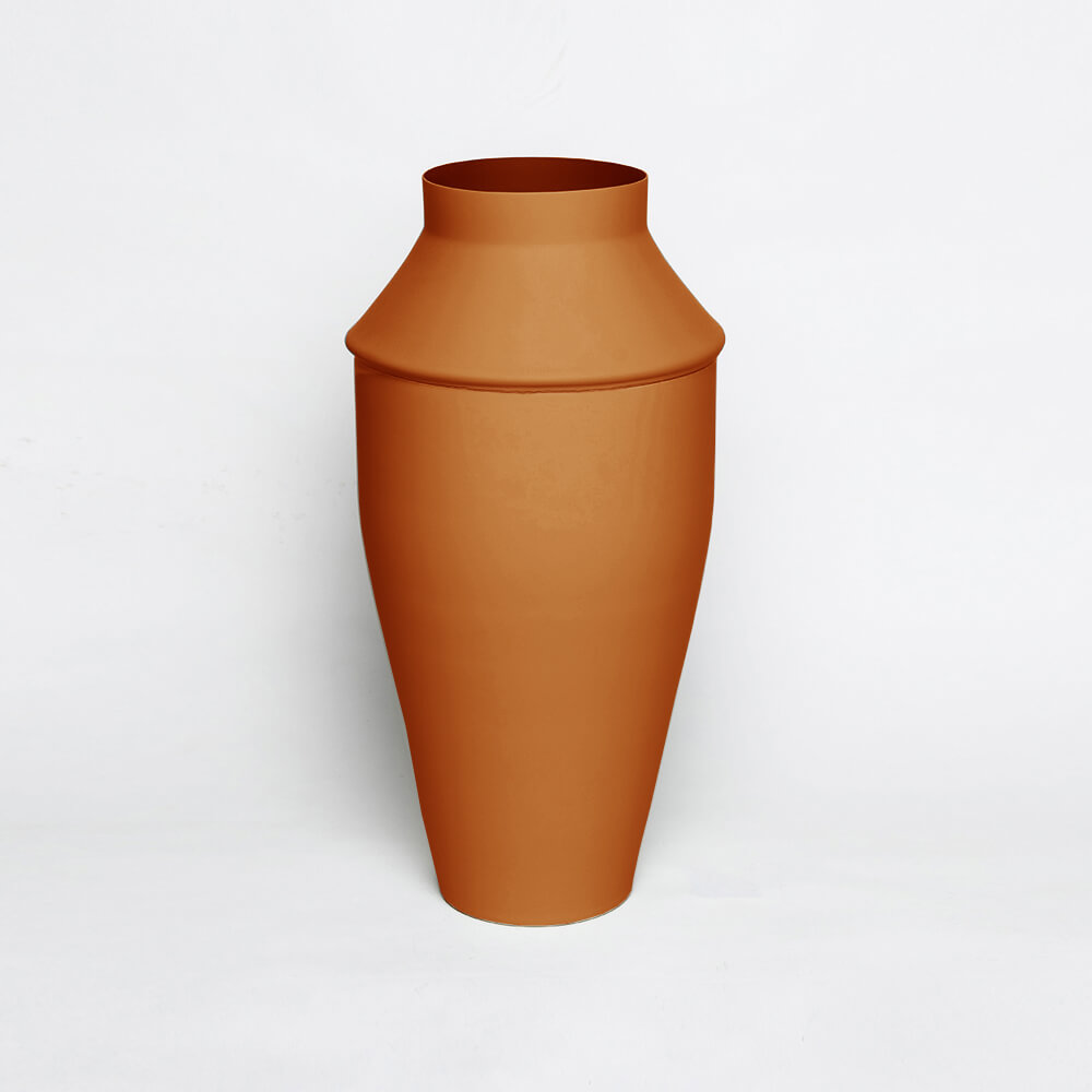 mitzri metal vessel vase ginger color modern archeology triptych