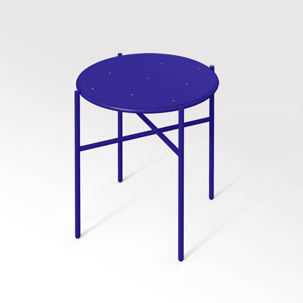 שולחן קפה צדדי מתכת מרפסת סט כיסאות חיצוני מקורה אלומיניום צבעוני כחול רויאל