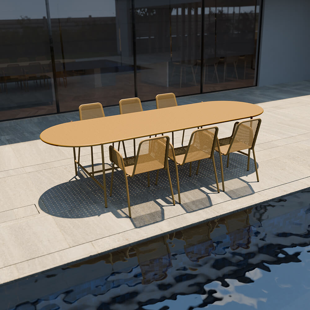 כסא שולחן אלומיניום כחול חיצוני מקורה מתכת מרפסת גן משרד