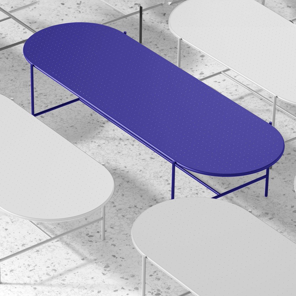 oudoor table metal aluminium royal blue colorful seats