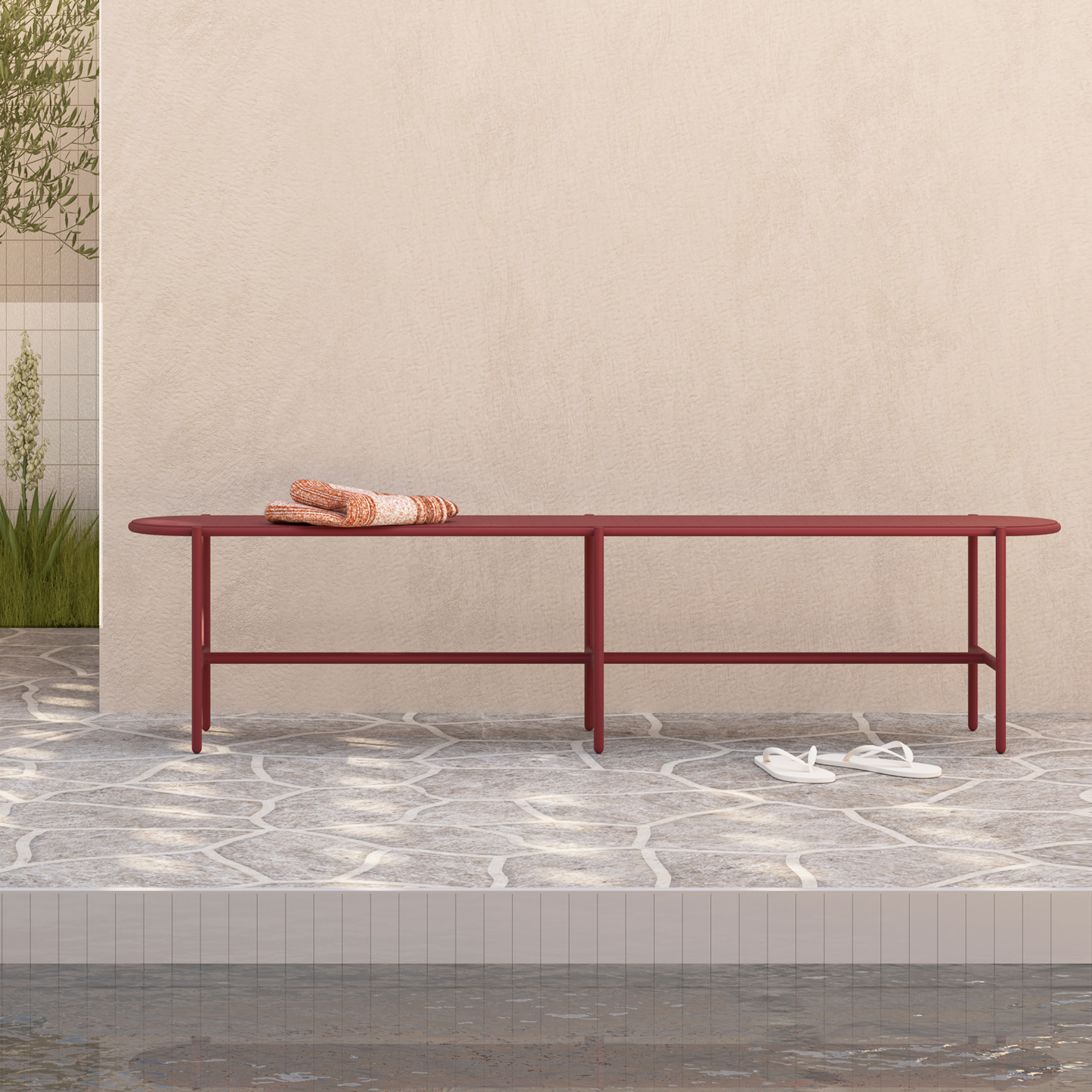 outdoor furninture bench metal burgundy