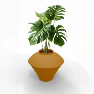 indoor planter ginger brown metal green leaves