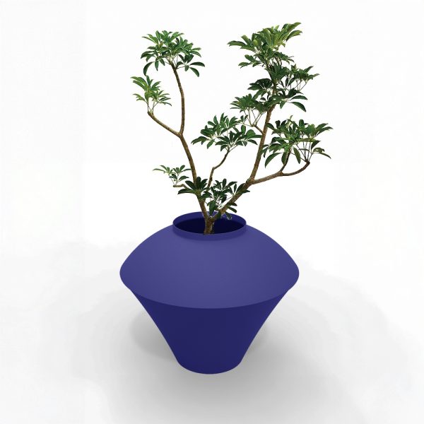 indoor planter royal blue metal green leaves