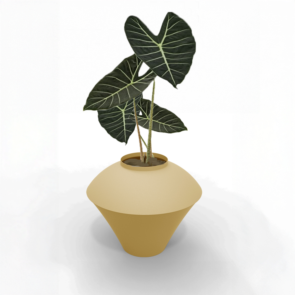 indoor planter saffron yellow metal green leaves