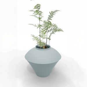 Jardinière d'intérieur en métal fumé menthe avec feuilles vertes