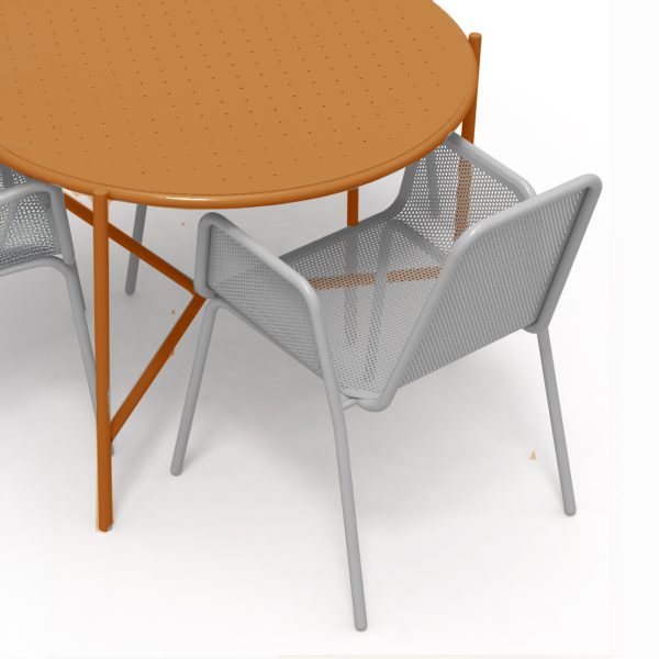 round metal table outdoor brown ginger ral 8001 5 seats