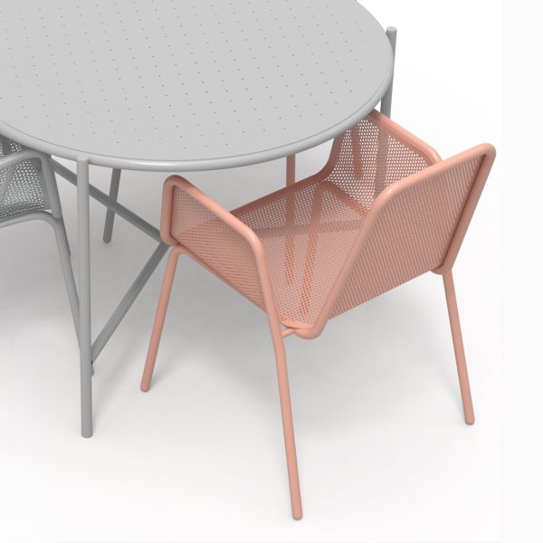 round metal table outdoor light grey ral 7035 3 seats aluminuim chair ral 8001 brown ginger