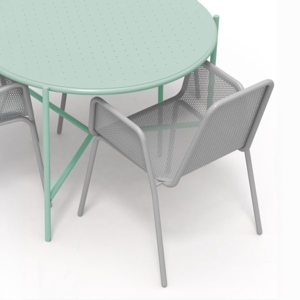 round metal table outdoor mint ral 6019 5 seats aluminuim chairs ral 7035