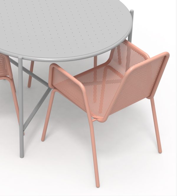 round metal table outdoor light grey ral 7035 ral 3012 salmon pink