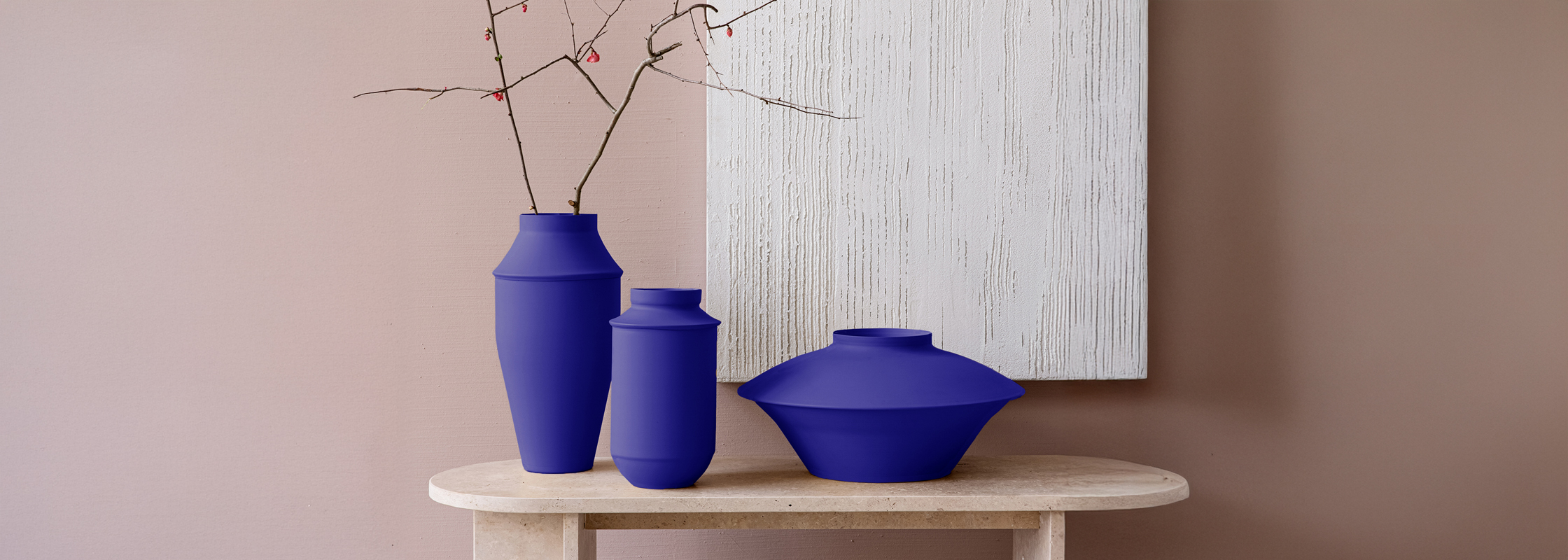 set triptych XL vases colorfull metal royal blue mitzri yevani yapani