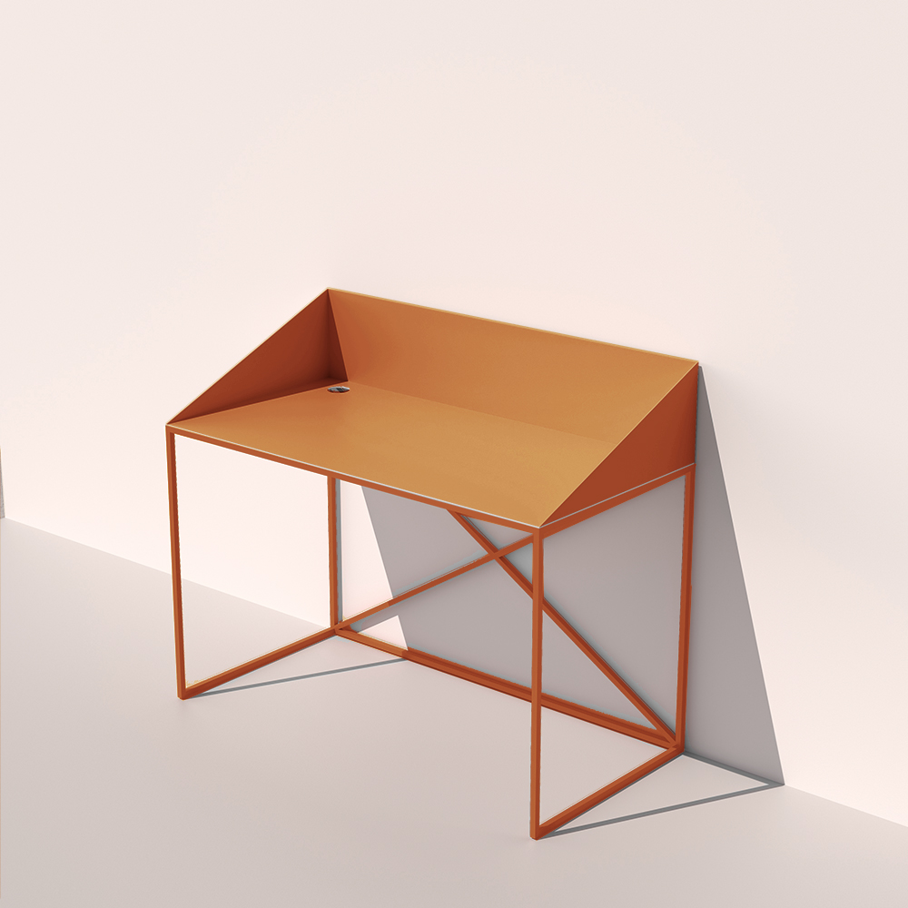 free standing desk metal ginger מכתבה שולחן מתכת דקיק גוון חום ג'ינג'ר