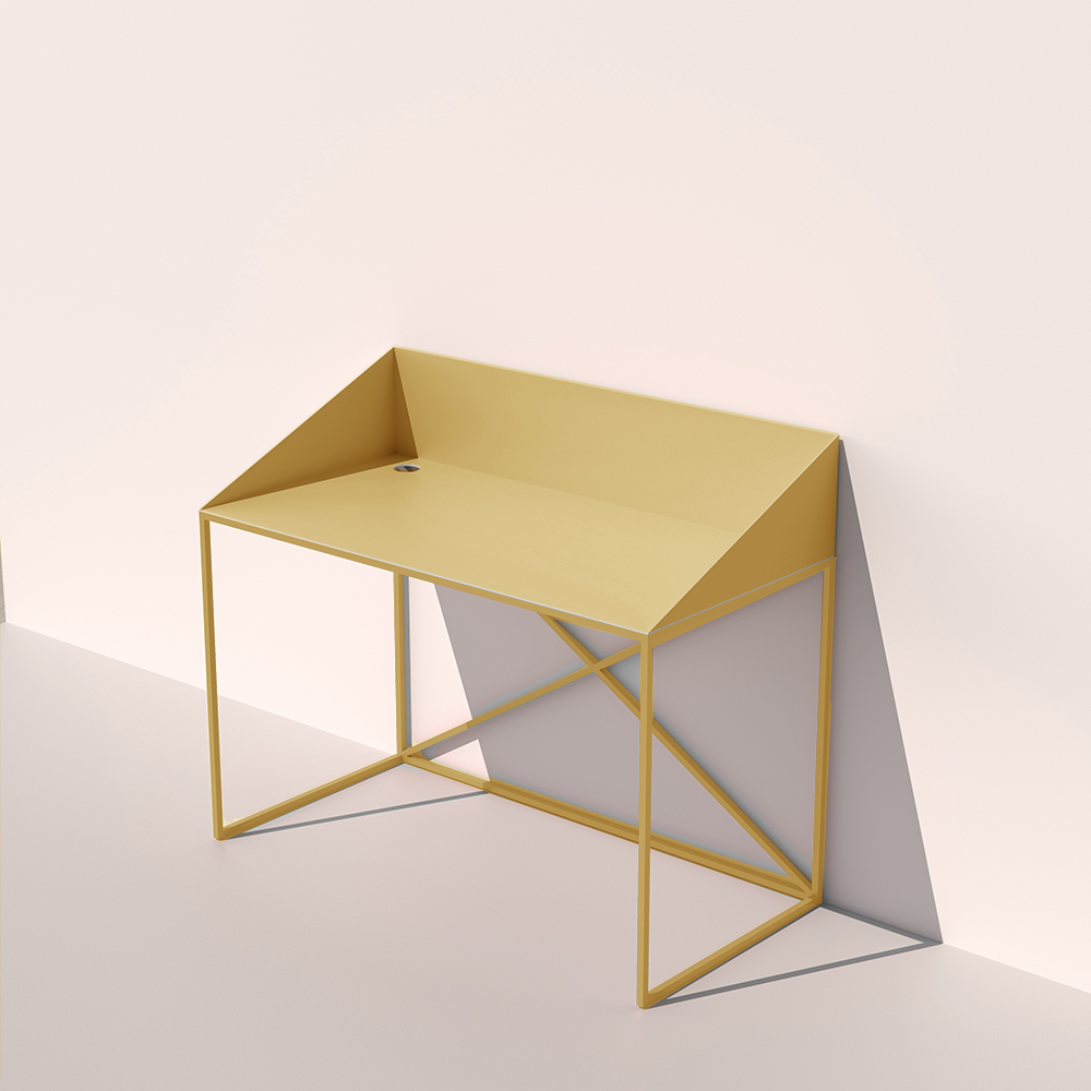 free standing desk metal saffron מכתבה שולחן מתכת דקיק גוון זעפרן צהוב חרדל