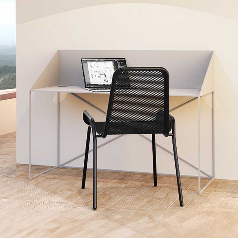 free standing desk metal grey black chair
