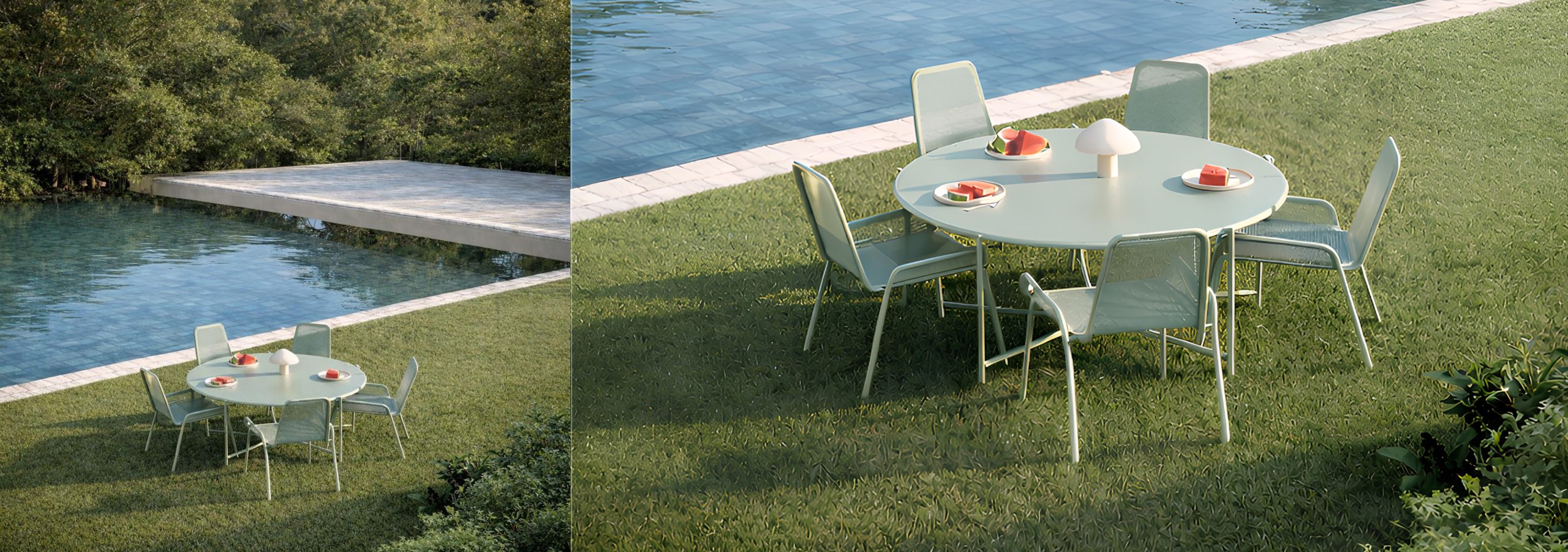 potscard of good memories table for 5 outdoor furniture made in metal sage green studio fe