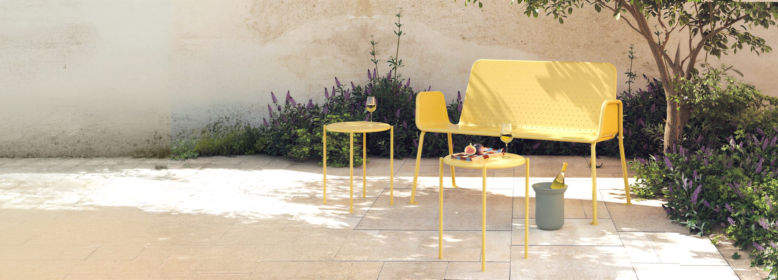 metal aluminuim bench outdoor furniture yellow saffron ral 1002
