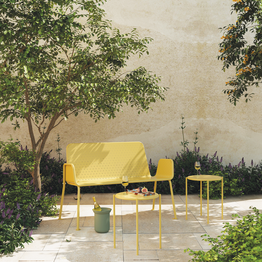 metal aluminuim bench outdoor furniture yellow saffron ral 1002