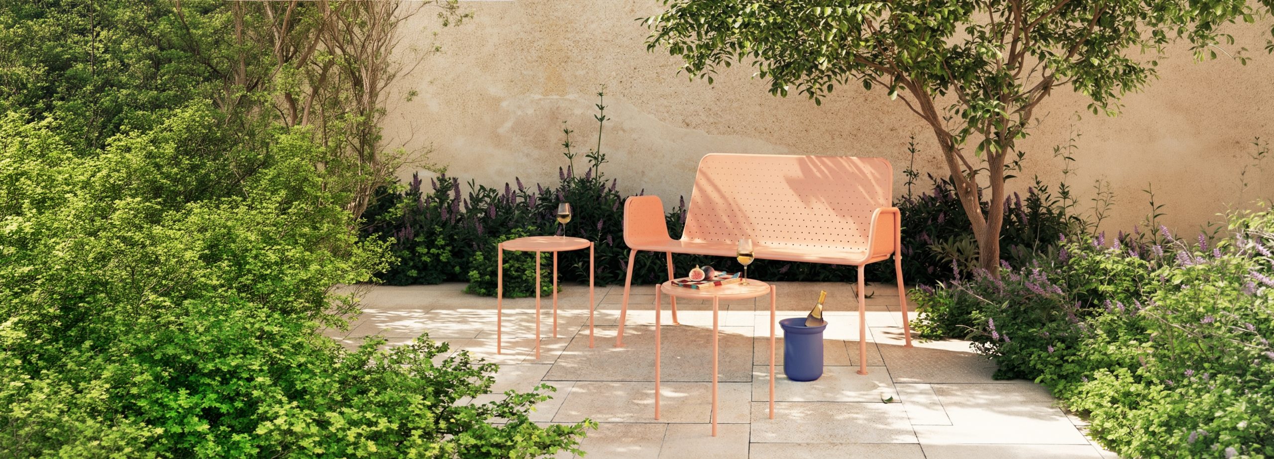 metal aluminuim bench outdoor furniture yellow saffron ral 1002 ral 3012 salmon